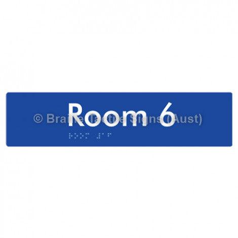 Braille Sign Room 6 - Braille Tactile Signs (Aust) - BTS248-06-blu - Fully Custom Signs - Fast Shipping - High Quality - Australian Made &amp; Owned