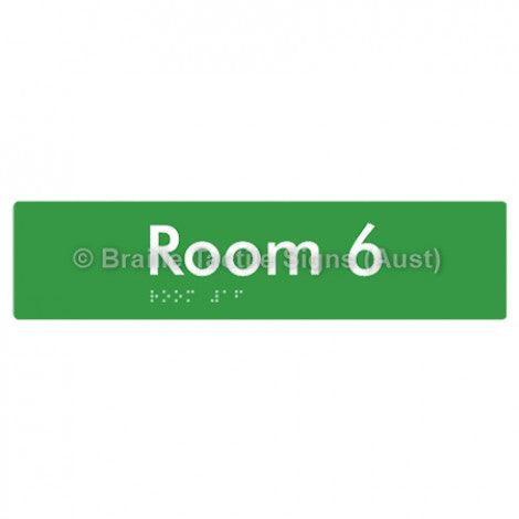 Braille Sign Room 6 - Braille Tactile Signs (Aust) - BTS248-06-grn - Fully Custom Signs - Fast Shipping - High Quality - Australian Made &amp; Owned