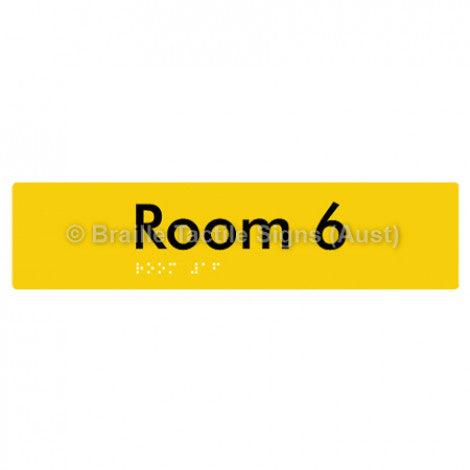 Braille Sign Room 6 - Braille Tactile Signs (Aust) - BTS248-06-yel - Fully Custom Signs - Fast Shipping - High Quality - Australian Made &amp; Owned