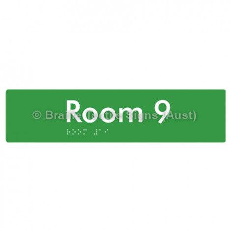 Braille Sign Room 9 - Braille Tactile Signs (Aust) - BTS248-09-grn - Fully Custom Signs - Fast Shipping - High Quality - Australian Made &amp; Owned