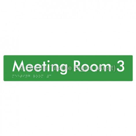 Braille Sign Meeting Room 3 - Braille Tactile Signs (Aust) - BTS249-03-grn - Fully Custom Signs - Fast Shipping - High Quality - Australian Made &amp; Owned