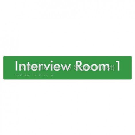 Braille Sign Interview Room 1 - Braille Tactile Signs (Aust) - BTS250-01-grn - Fully Custom Signs - Fast Shipping - High Quality - Australian Made &amp; Owned