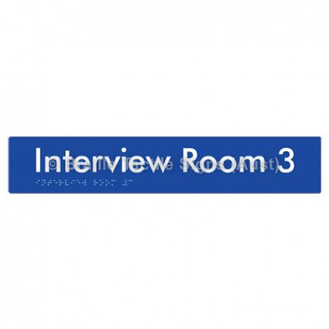 Braille Sign Interview Room 3 - Braille Tactile Signs (Aust) - BTS250-03-blu - Fully Custom Signs - Fast Shipping - High Quality - Australian Made &amp; Owned