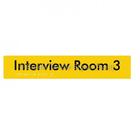 Braille Sign Interview Room 3 - Braille Tactile Signs (Aust) - BTS250-03-yel - Fully Custom Signs - Fast Shipping - High Quality - Australian Made &amp; Owned