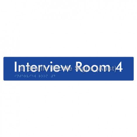 Braille Sign Interview Room 4 - Braille Tactile Signs (Aust) - BTS250-04-blu - Fully Custom Signs - Fast Shipping - High Quality - Australian Made &amp; Owned