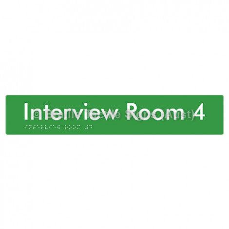 Braille Sign Interview Room 4 - Braille Tactile Signs (Aust) - BTS250-04-grn - Fully Custom Signs - Fast Shipping - High Quality - Australian Made &amp; Owned