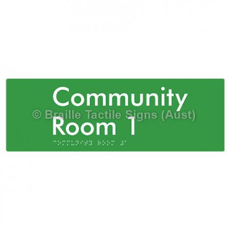 Braille Sign Community Room 1 - Braille Tactile Signs (Aust) - BTS252-01-grn - Fully Custom Signs - Fast Shipping - High Quality - Australian Made &amp; Owned