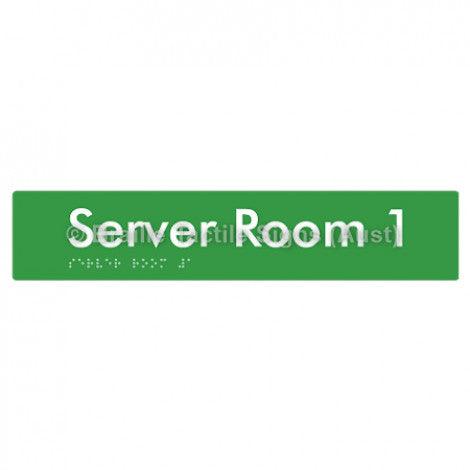 Braille Sign Server Room 1 - Braille Tactile Signs (Aust) - BTS253-01-grn - Fully Custom Signs - Fast Shipping - High Quality - Australian Made &amp; Owned