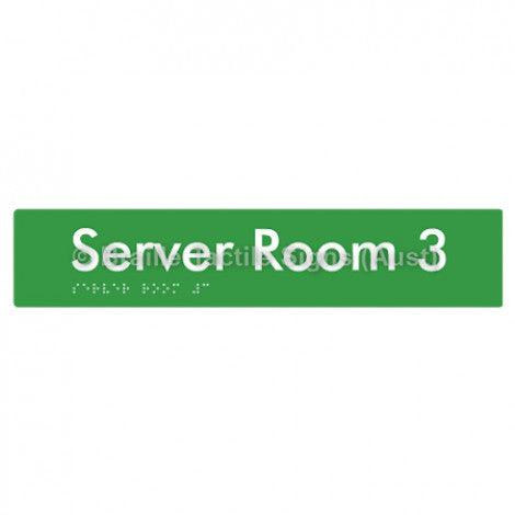 Braille Sign Server Room 3 - Braille Tactile Signs (Aust) - BTS253-03-grn - Fully Custom Signs - Fast Shipping - High Quality - Australian Made &amp; Owned