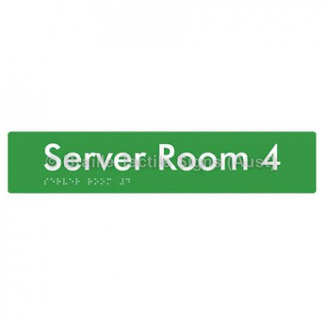 Braille Sign Server Room 4 - Braille Tactile Signs (Aust) - BTS253-04-grn - Fully Custom Signs - Fast Shipping - High Quality - Australian Made &amp; Owned