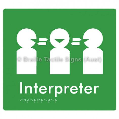 Braille Sign Interpreter - Braille Tactile Signs (Aust) - BTS260-grn - Fully Custom Signs - Fast Shipping - High Quality - Australian Made &amp; Owned