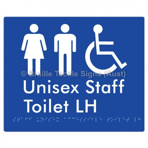 Braille Sign Staff Unisex Accessible Toilet LH - Braille Tactile Signs (Aust) - BTS262LH-blu - Fully Custom Signs - Fast Shipping - High Quality - Australian Made &amp; Owned
