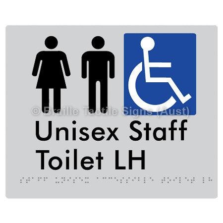 Braille Sign Staff Unisex Accessible Toilet LH - Braille Tactile Signs (Aust) - BTS262LH-slv - Fully Custom Signs - Fast Shipping - High Quality - Australian Made &amp; Owned