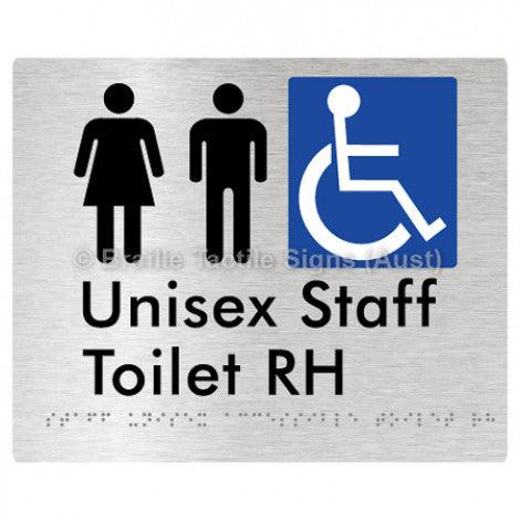 Braille Sign Staff Unisex Accessible Toilet RH - Braille Tactile Signs (Aust) - BTS262RH-aliB - Fully Custom Signs - Fast Shipping - High Quality - Australian Made &amp; Owned
