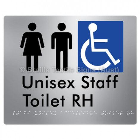 Braille Sign Staff Unisex Accessible Toilet RH - Braille Tactile Signs (Aust) - BTS262RH-aliS - Fully Custom Signs - Fast Shipping - High Quality - Australian Made &amp; Owned
