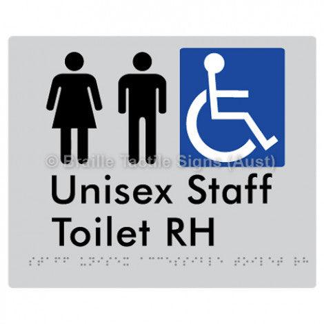 Braille Sign Staff Unisex Accessible Toilet RH - Braille Tactile Signs (Aust) - BTS262RH-slv - Fully Custom Signs - Fast Shipping - High Quality - Australian Made &amp; Owned