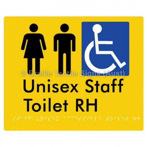 Braille Sign Staff Unisex Accessible Toilet RH - Braille Tactile Signs (Aust) - BTS262RH-yel - Fully Custom Signs - Fast Shipping - High Quality - Australian Made &amp; Owned