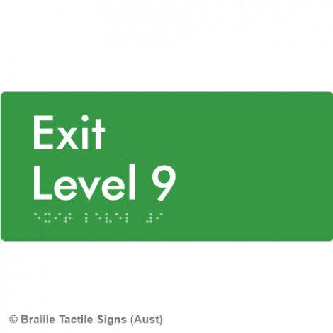 Braille Sign Exit Level 9 - Braille Tactile Signs (Aust) - BTS270-09-grn - Fully Custom Signs - Fast Shipping - High Quality - Australian Made &amp; Owned