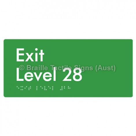 Braille Sign Exit Level 28 - Braille Tactile Signs (Aust) - BTS270-28-grn - Fully Custom Signs - Fast Shipping - High Quality - Australian Made &amp; Owned