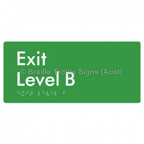 Braille Sign Exit Level B - Braille Tactile Signs (Aust) - BTS270-B-grn - Fully Custom Signs - Fast Shipping - High Quality - Australian Made &amp; Owned