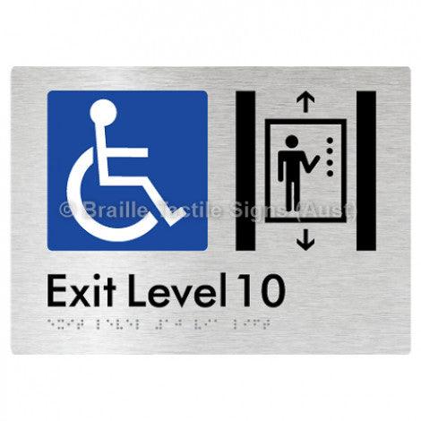 Braille Sign Exit Level 10 Via Lift - Braille Tactile Signs (Aust) - BTS271-10-aliB - Fully Custom Signs - Fast Shipping - High Quality - Australian Made &amp; Owned