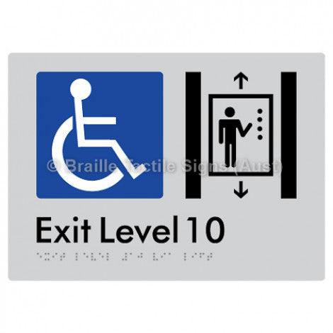 Braille Sign Exit Level 10 Via Lift - Braille Tactile Signs (Aust) - BTS271-10-slv - Fully Custom Signs - Fast Shipping - High Quality - Australian Made &amp; Owned