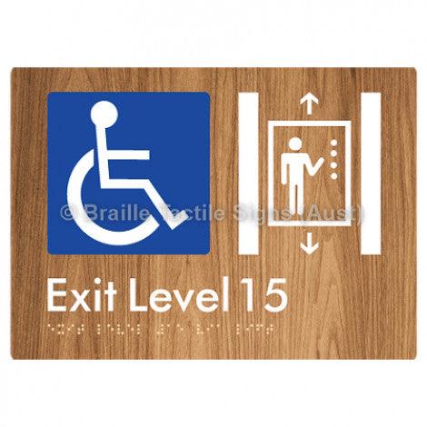 Braille Sign Exit Level 15 Via Lift - Braille Tactile Signs (Aust) - BTS271-15-wdg - Fully Custom Signs - Fast Shipping - High Quality - Australian Made &amp; Owned