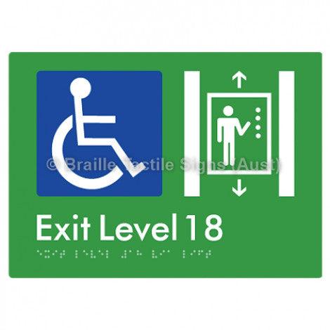 Braille Sign Exit Level 18 Via Lift - Braille Tactile Signs (Aust) - BTS271-18-grn - Fully Custom Signs - Fast Shipping - High Quality - Australian Made &amp; Owned