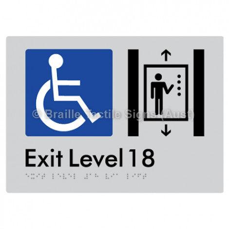 Braille Sign Exit Level 18 Via Lift - Braille Tactile Signs (Aust) - BTS271-18-slv - Fully Custom Signs - Fast Shipping - High Quality - Australian Made &amp; Owned