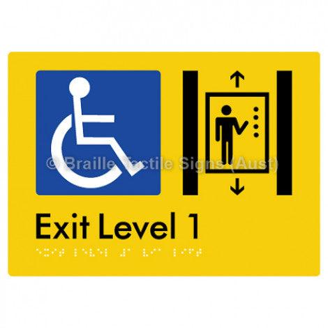 Braille Sign Exit Level 1 Via Lift - Braille Tactile Signs (Aust) - BTS271-01-yel - Fully Custom Signs - Fast Shipping - High Quality - Australian Made &amp; Owned