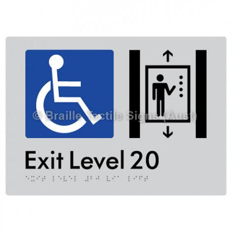 Braille Sign Exit Level 20 Via Lift - Braille Tactile Signs (Aust) - BTS271-20-slv - Fully Custom Signs - Fast Shipping - High Quality - Australian Made &amp; Owned