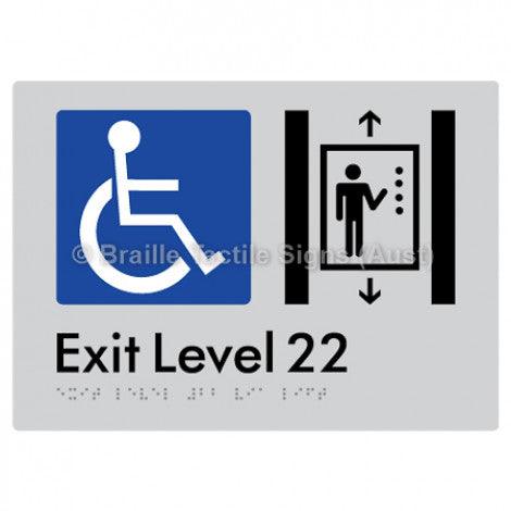 Braille Sign Exit Level 22 Via Lift - Braille Tactile Signs (Aust) - BTS271-22-slv - Fully Custom Signs - Fast Shipping - High Quality - Australian Made &amp; Owned