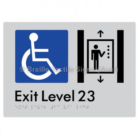 Braille Sign Exit Level 23 Via Lift - Braille Tactile Signs (Aust) - BTS271-23-slv - Fully Custom Signs - Fast Shipping - High Quality - Australian Made &amp; Owned