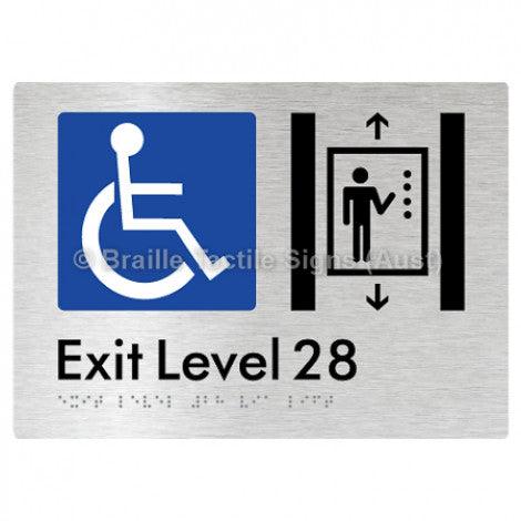 Braille Sign Exit Level 28 Via Lift - Braille Tactile Signs (Aust) - BTS271-28-aliB - Fully Custom Signs - Fast Shipping - High Quality - Australian Made &amp; Owned