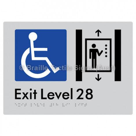 Braille Sign Exit Level 28 Via Lift - Braille Tactile Signs (Aust) - BTS271-28-slv - Fully Custom Signs - Fast Shipping - High Quality - Australian Made &amp; Owned