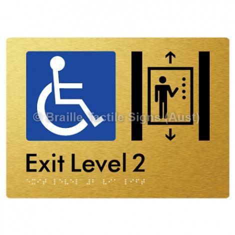 Braille Sign Exit Level 2 Via Lift - Braille Tactile Signs (Aust) - BTS271-02-aliG - Fully Custom Signs - Fast Shipping - High Quality - Australian Made &amp; Owned