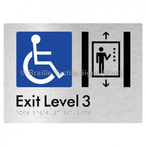 Braille Sign Exit Level 3 Via Lift - Braille Tactile Signs (Aust) - BTS271-03-aliB - Fully Custom Signs - Fast Shipping - High Quality - Australian Made &amp; Owned