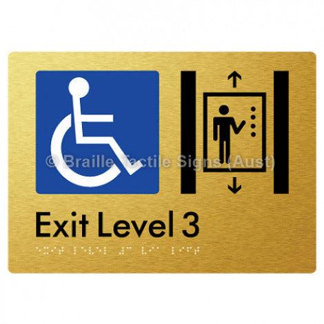 Braille Sign Exit Level 3 Via Lift - Braille Tactile Signs (Aust) - BTS271-03-aliG - Fully Custom Signs - Fast Shipping - High Quality - Australian Made &amp; Owned