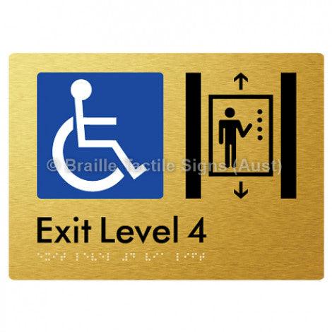 Braille Sign Exit Level 4 Via Lift - Braille Tactile Signs (Aust) - BTS271-04-aliG - Fully Custom Signs - Fast Shipping - High Quality - Australian Made &amp; Owned