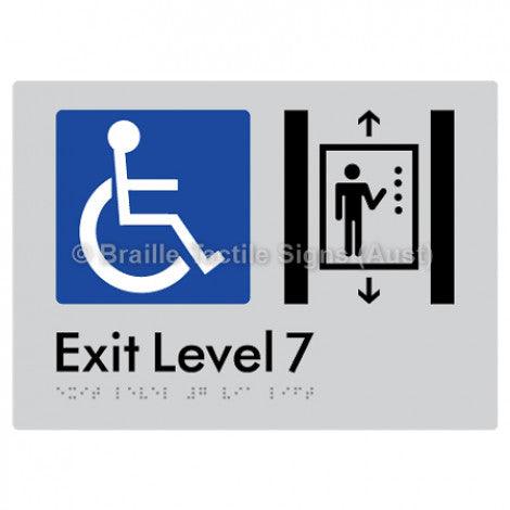 Braille Sign Exit Level 7 Via Lift - Braille Tactile Signs (Aust) - BTS271-07-slv - Fully Custom Signs - Fast Shipping - High Quality - Australian Made &amp; Owned