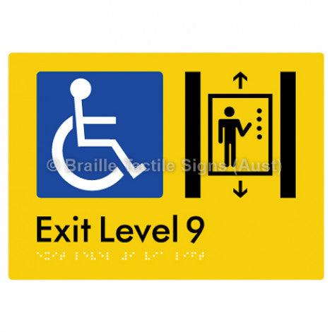 Braille Sign Exit Level 9 Via Lift - Braille Tactile Signs (Aust) - BTS271-09-yel - Fully Custom Signs - Fast Shipping - High Quality - Australian Made &amp; Owned