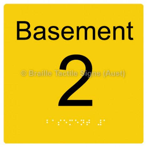 Braille Sign Level Sign - Basement 2 - Braille Tactile Signs (Aust) - BTS272-BM-2-yel - Fully Custom Signs - Fast Shipping - High Quality - Australian Made &amp; Owned