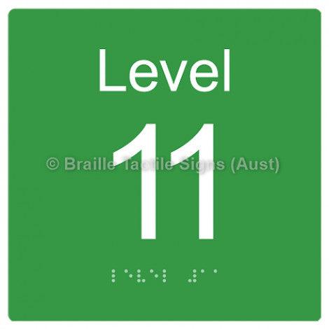 Braille Sign Level Sign - Level 11 - Braille Tactile Signs (Aust) - BTS272-11-grn - Fully Custom Signs - Fast Shipping - High Quality - Australian Made &amp; Owned