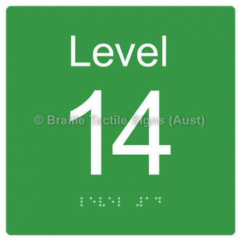 Braille Sign Level Sign - Level 14 - Braille Tactile Signs (Aust) - BTS272-14-grn - Fully Custom Signs - Fast Shipping - High Quality - Australian Made &amp; Owned