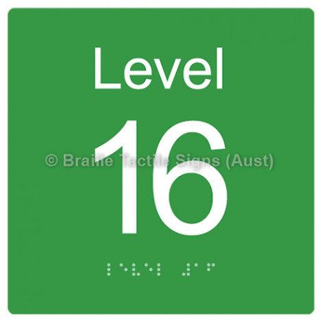 Braille Sign Level Sign - Level 16 - Braille Tactile Signs (Aust) - BTS272-16-grn - Fully Custom Signs - Fast Shipping - High Quality - Australian Made &amp; Owned