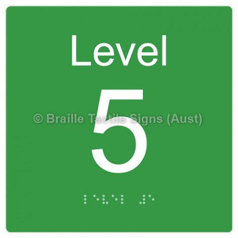 Braille Sign Level Sign - Level 5 - Braille Tactile Signs (Aust) - BTS272-05-grn - Fully Custom Signs - Fast Shipping - High Quality - Australian Made &amp; Owned