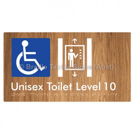 Braille Sign Unisex Accessible Toilet on Level 10 Via Lift - Braille Tactile Signs (Aust) - BTS276-10-wdg - Fully Custom Signs - Fast Shipping - High Quality - Australian Made &amp; Owned