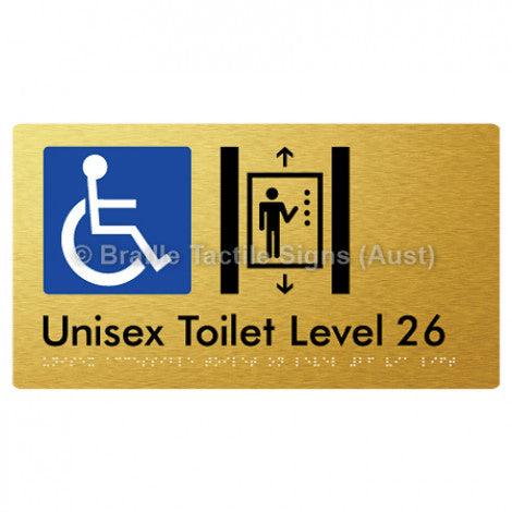 Braille Sign Unisex Accessible Toilet on Level 26 Via Lift - Braille Tactile Signs (Aust) - BTS276-26-aliG - Fully Custom Signs - Fast Shipping - High Quality - Australian Made &amp; Owned