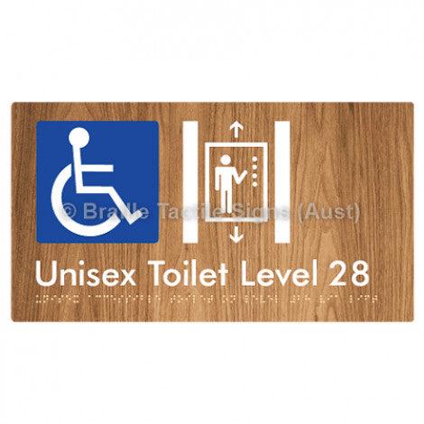 Braille Sign Unisex Accessible Toilet on Level 28 Via Lift - Braille Tactile Signs (Aust) - BTS276-28-wdg - Fully Custom Signs - Fast Shipping - High Quality - Australian Made &amp; Owned