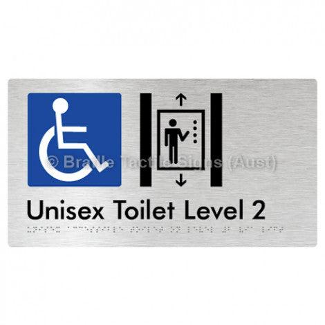 Braille Sign Unisex Accessible Toilet on Level 2 Via Lift - Braille Tactile Signs (Aust) - BTS276-02-aliB - Fully Custom Signs - Fast Shipping - High Quality - Australian Made &amp; Owned